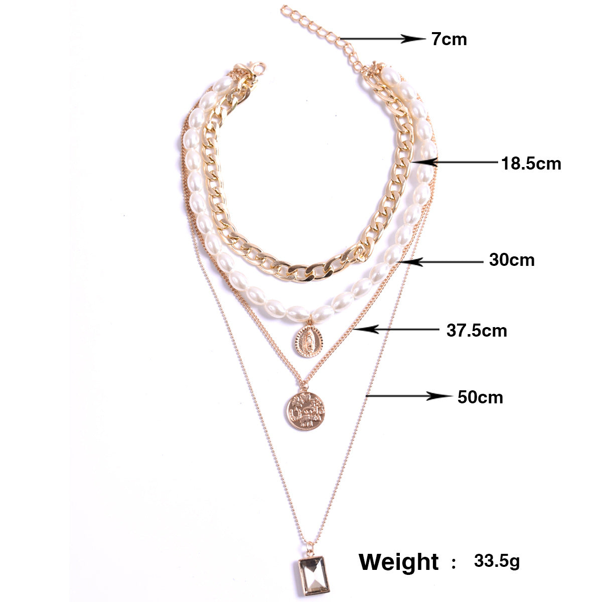 Multilayer Retro Gemstone Pearl Necklace