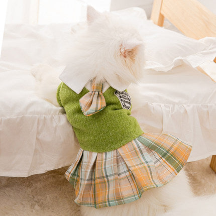 Spring And Autumn Lovely Warm Pet Plaid Dress