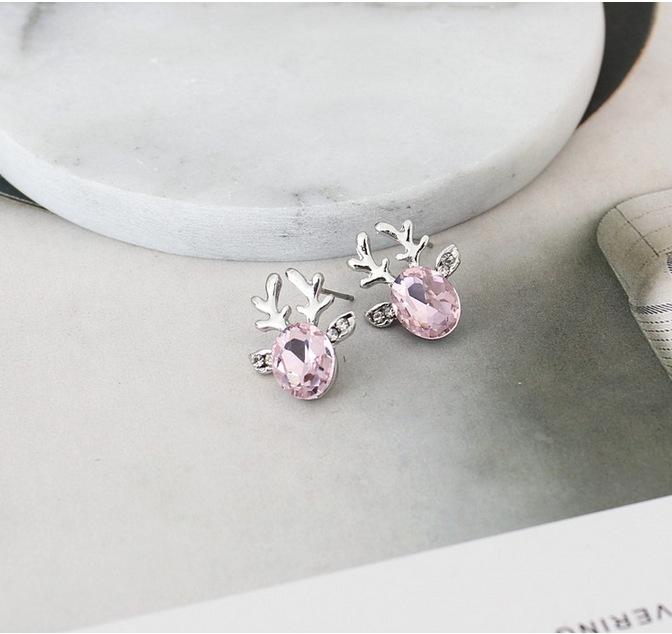 Reindeer Crystal Jewel Stud Earrings For Christmas Gift