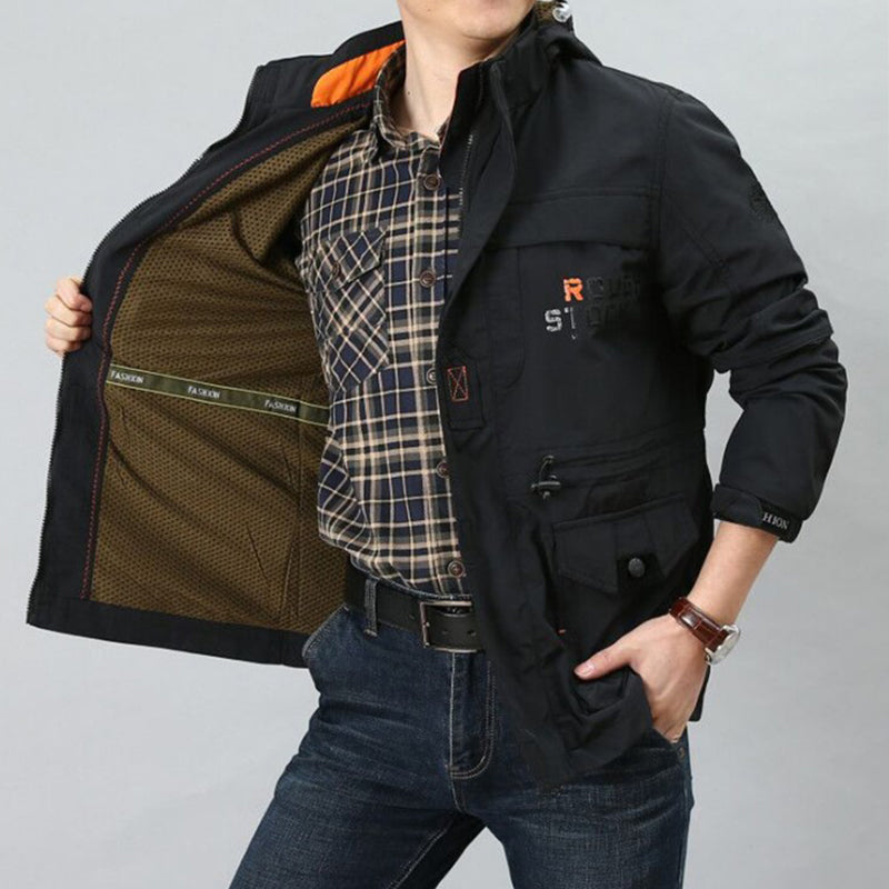 Men Windproof And Rainproof Multi-Pocket Jacket For Outdoor