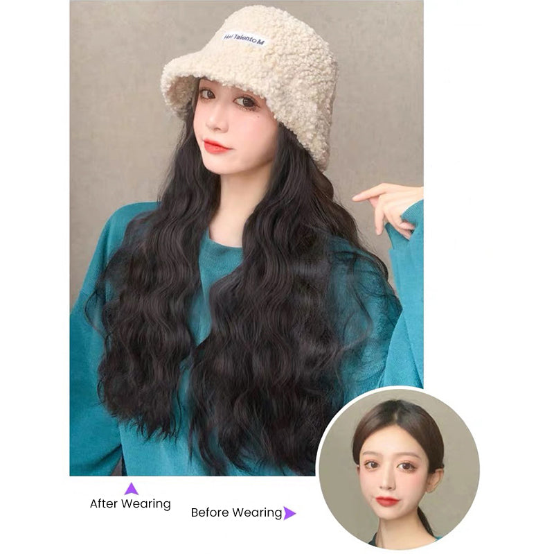 Fashion Plush Basin Hat With Wig 2 in 1