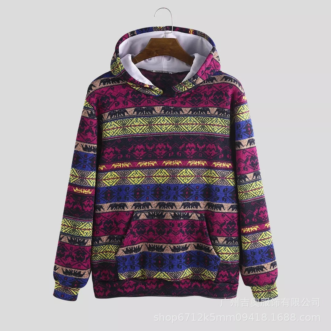 Casual Printed Pocket Hooded Sweatshirt