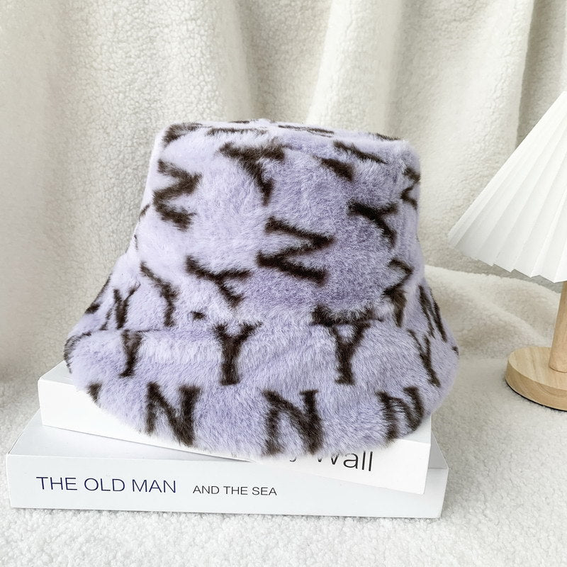 Fashion All-Match Warm Plush Printing Basin Hat Adjustable