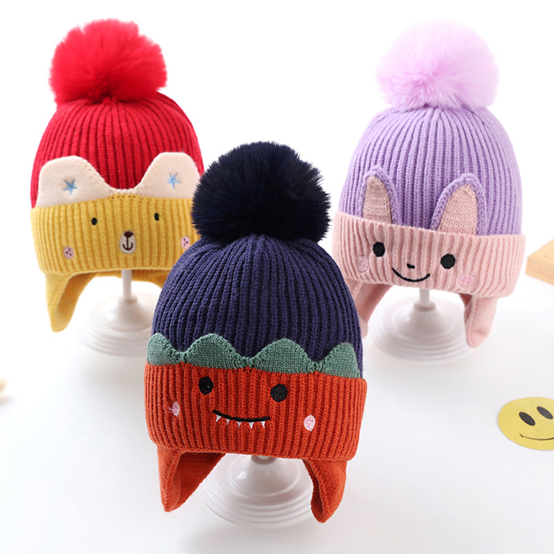 Winter Warm Eear Protection Cute Children's Knitted Hat And Scarf Set