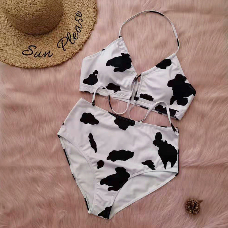 Cow Print Plus-size Split Swimsuit