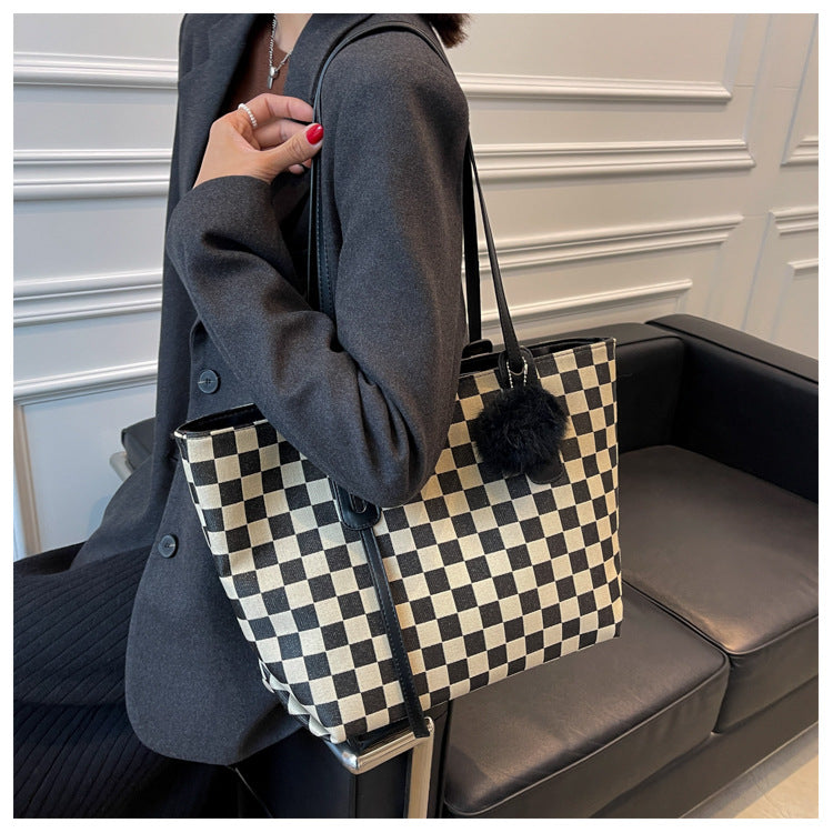 Casual Check Handbag Shoulder Bag Extra Large For Work and Daily