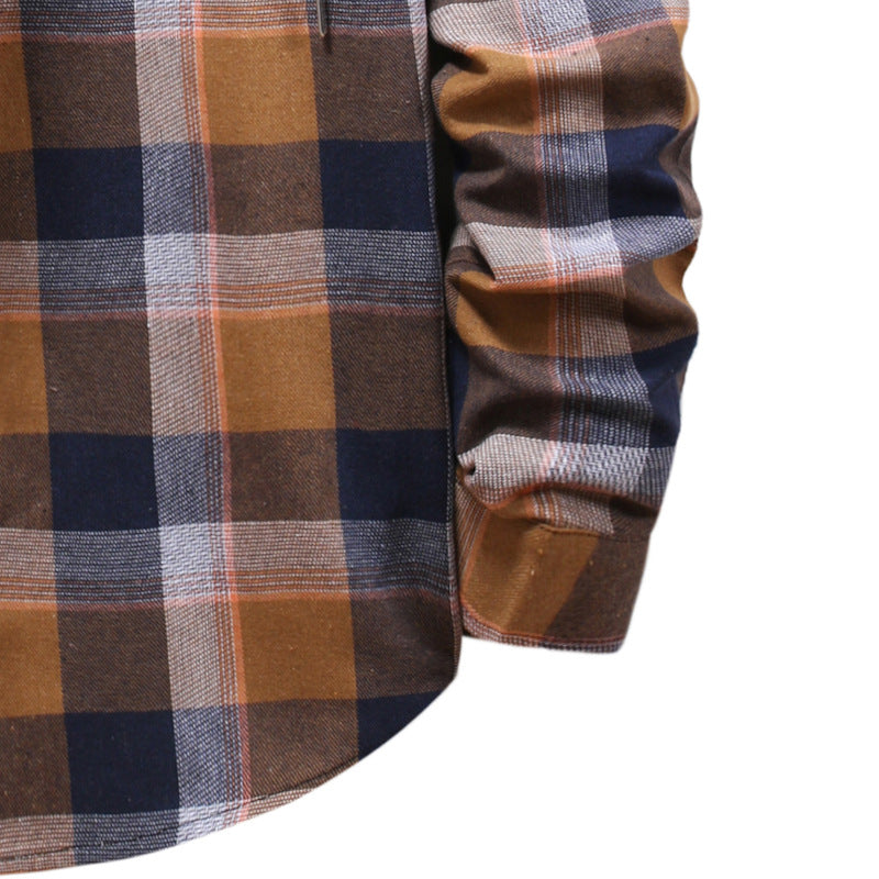 Spring Hooded Plaid Long Sleeve Shirt