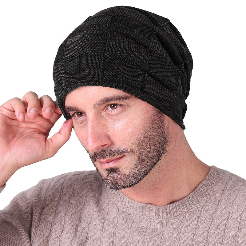 Winter Men Thick Plaid Knitted Hat