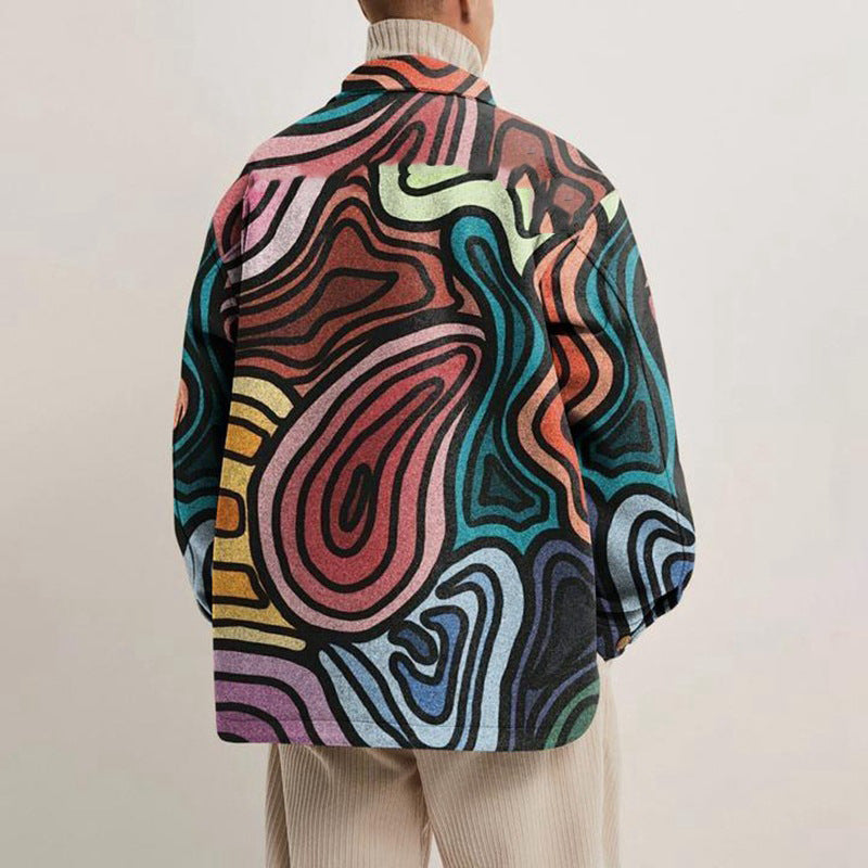 Spring Men's Fashion Three-dimensional Patch Pocket Printed Jacket