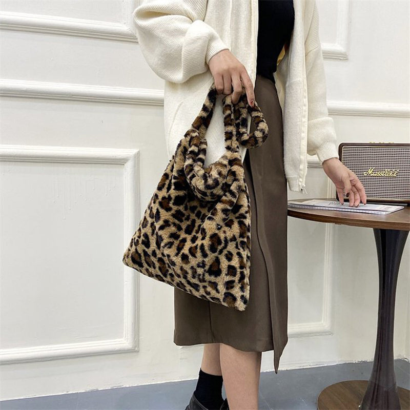 Spring Fashion Leopard Print Plush Shoulder Bag