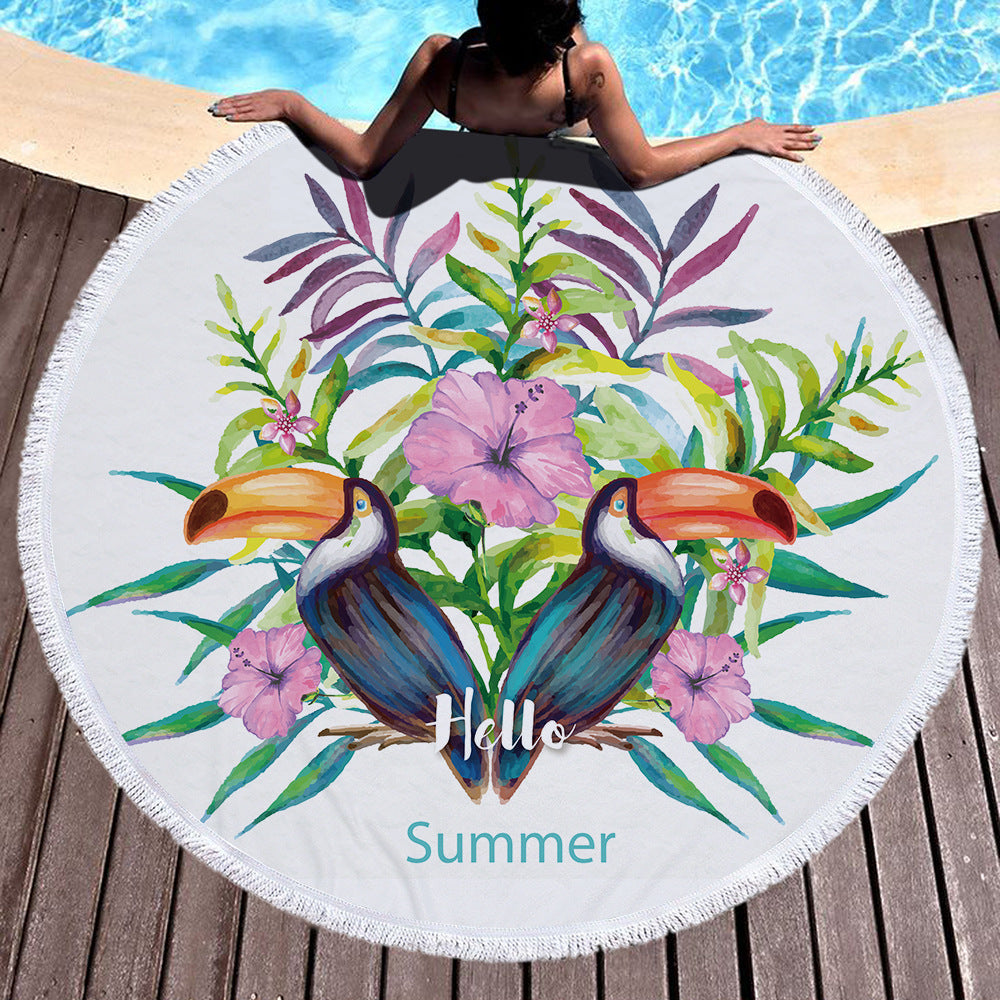 60 inch Diameter Printed Tassel Beach Towel Mat for Home and Outdoor