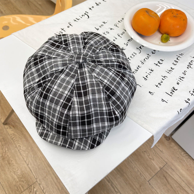 Fashion British Style Plaid Flat Hat