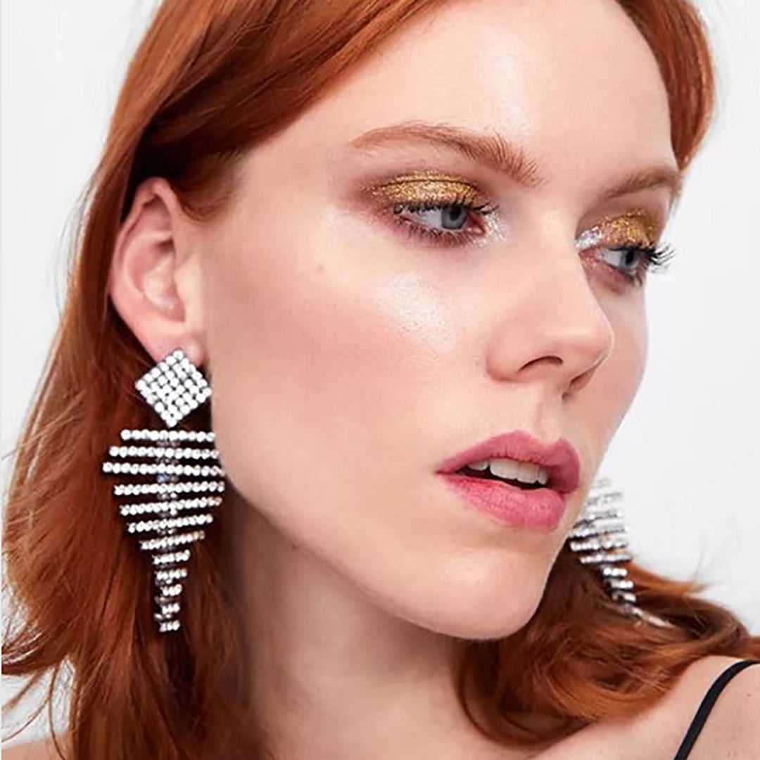 Rhinestone Embellishment Fish Bone Shape Earings