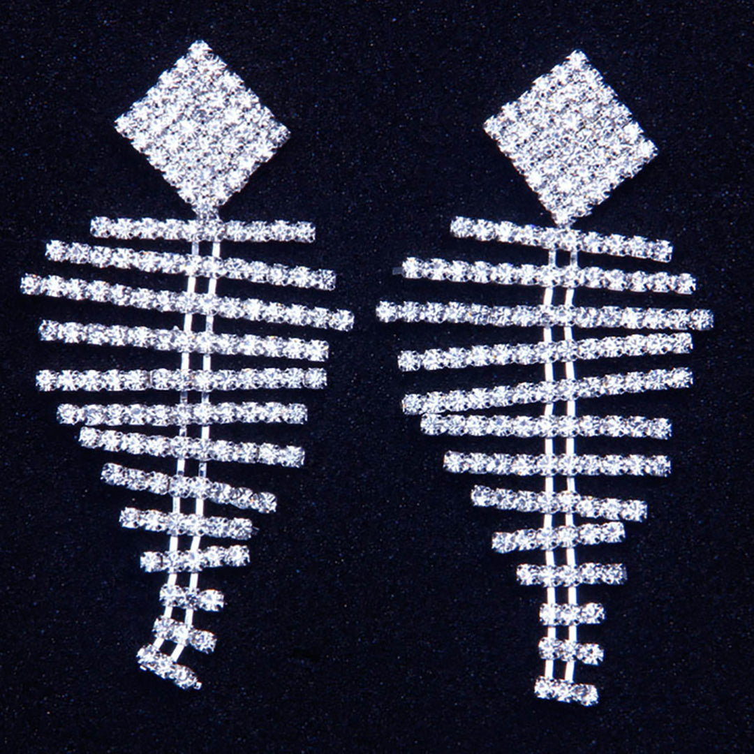 Rhinestone Embellishment Fish Bone Shape Earings