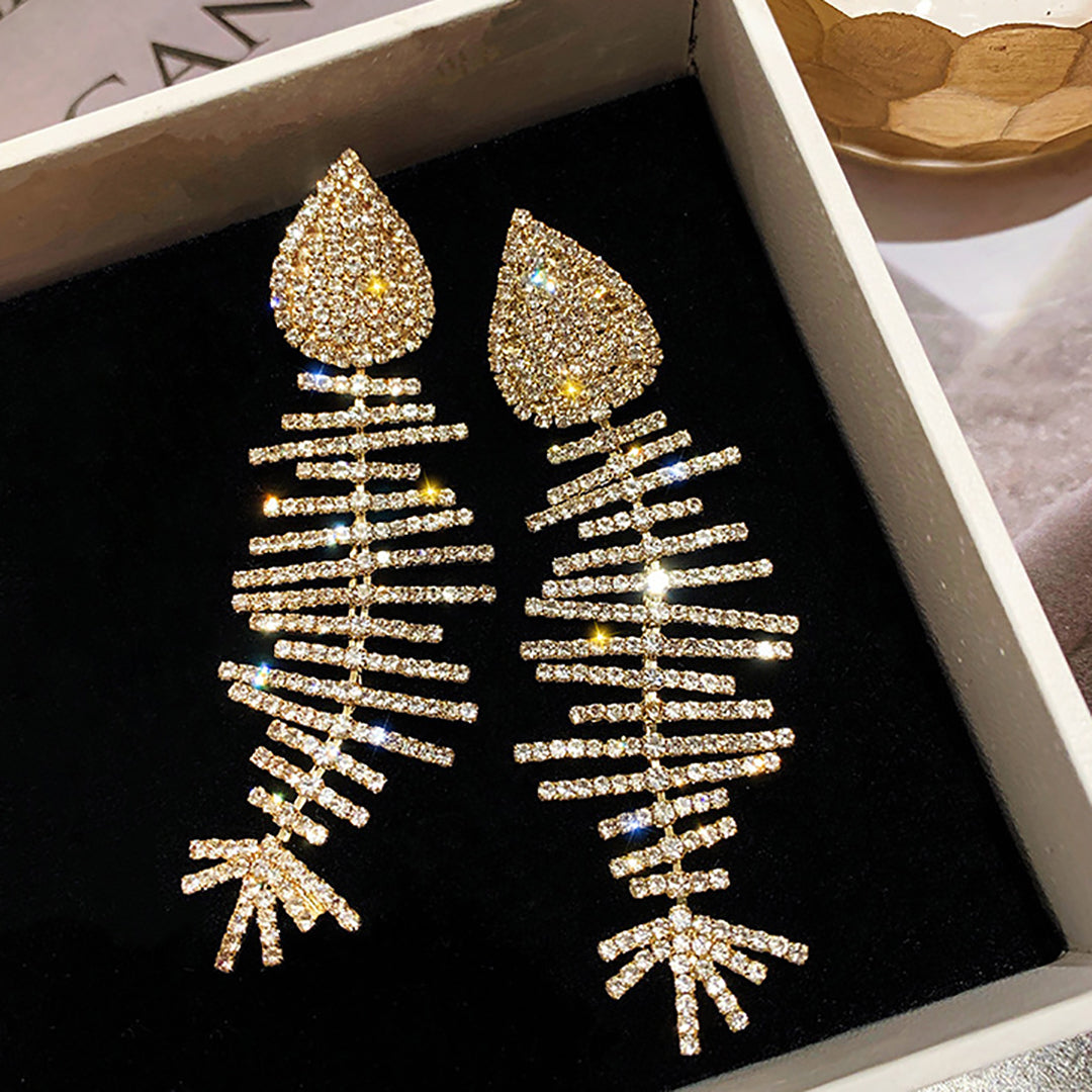 Ziibras™ Rhinestone Exaggerated Fish Bone Earrings