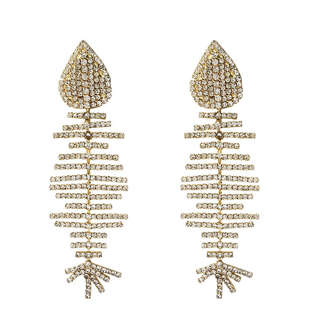 Ziibras™ Rhinestone Exaggerated Fish Bone Earrings