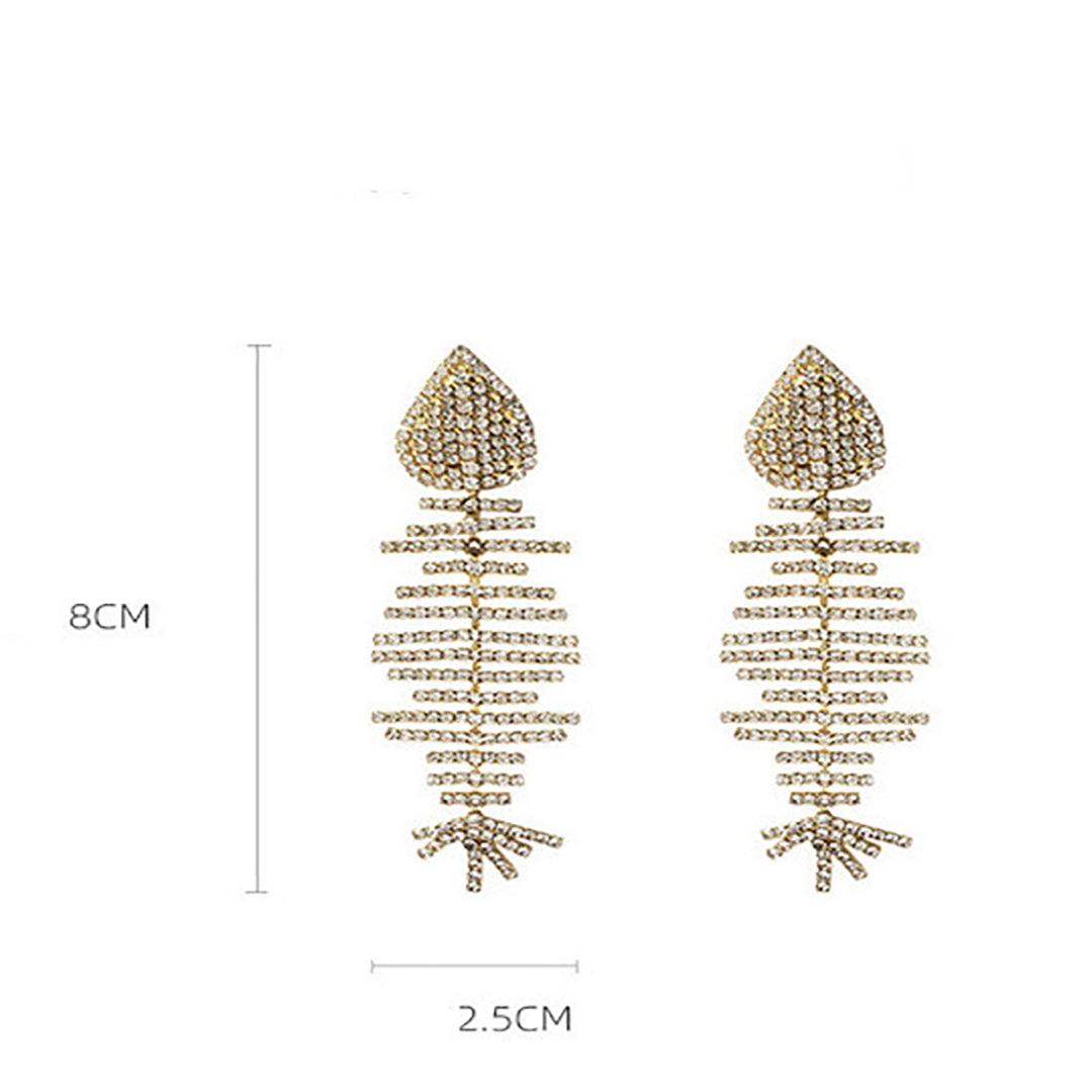 Ziibras™ Rhinestone Exaggerated Fish Bone Earrings