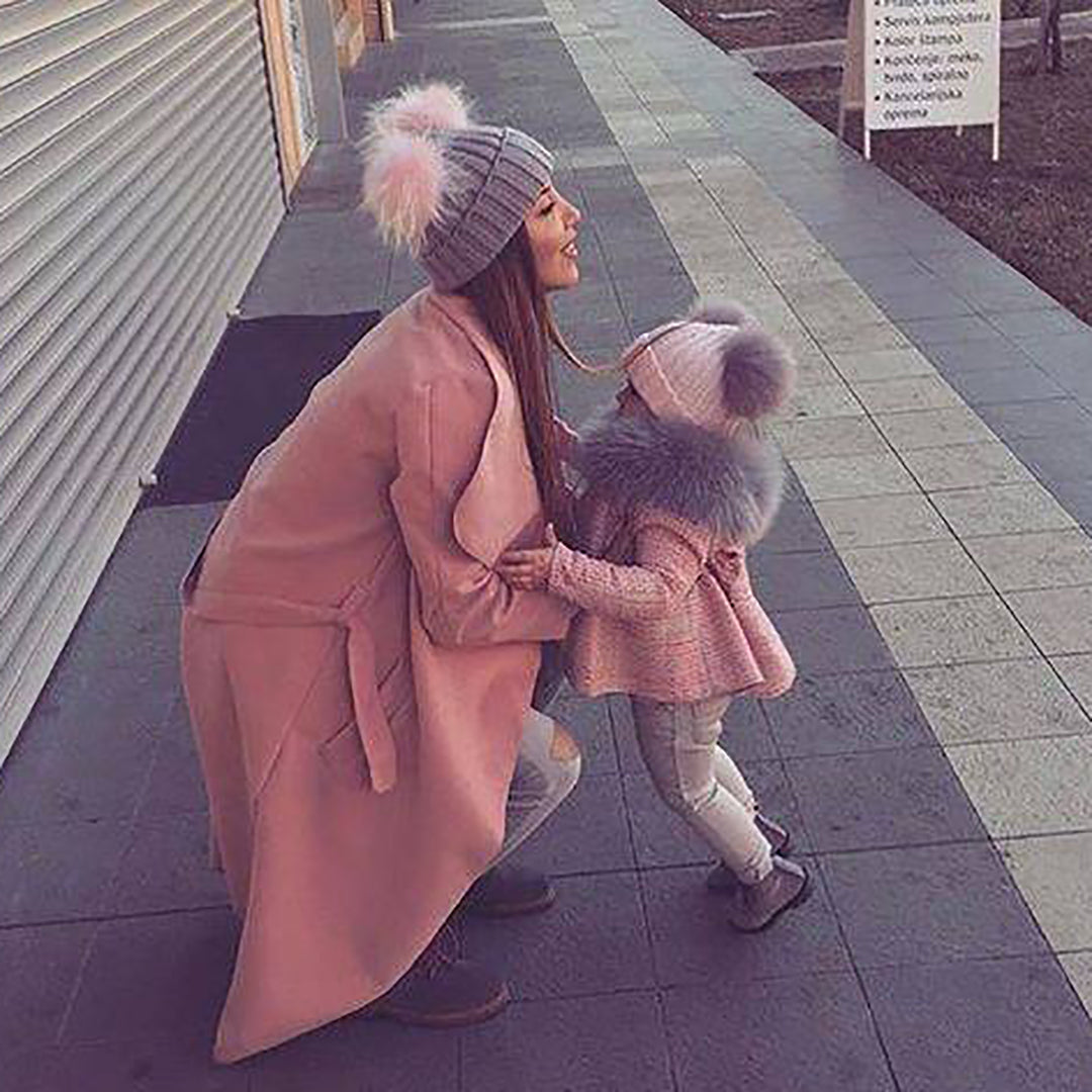 2PCS Fashion Parent-child Double Hairball Knitted Hat