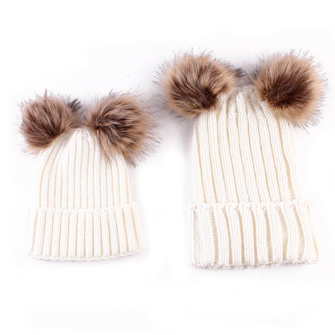2PCS Fashion Parent-child Double Hairball Knitted Hat