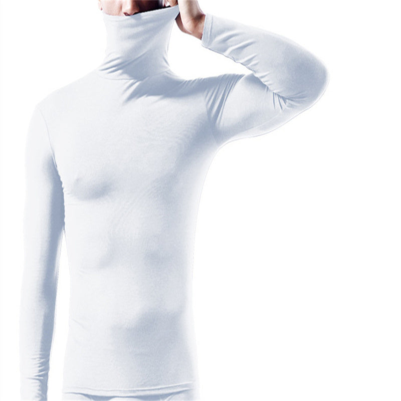 Turtleneck Men Thermal Top Solid Color Long Sleeve Bottoming Shirt