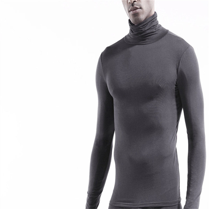 Turtleneck Men Thermal Top Solid Color Long Sleeve Bottoming Shirt