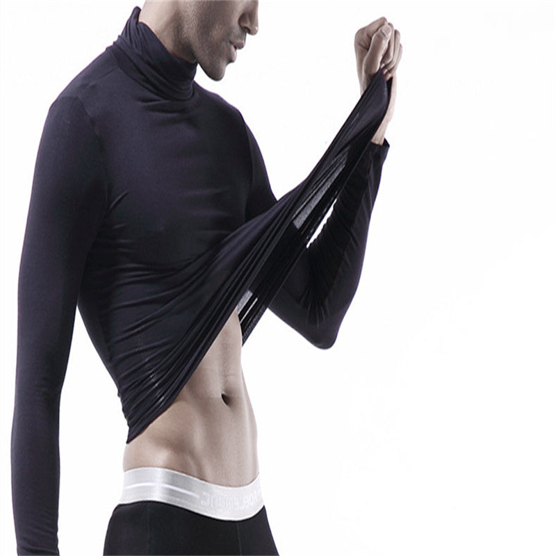 Turtleneck Men Thermal Top Solid Color Long Sleeve Bottoming Shirt