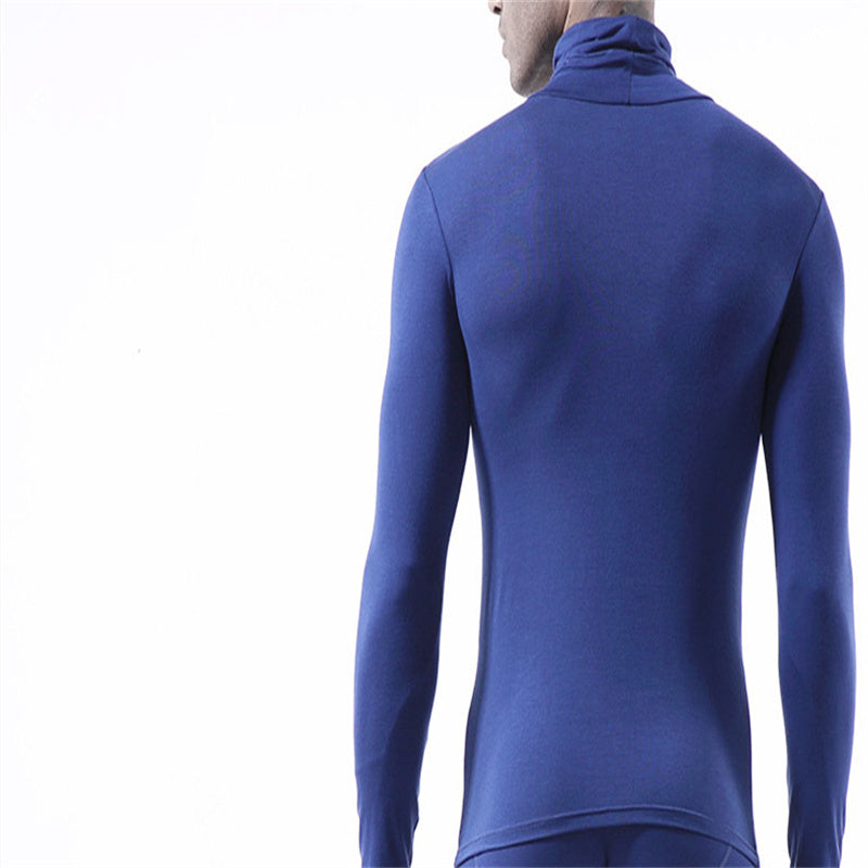 Turtleneck Men Thermal Top Solid Color Long Sleeve Bottoming Shirt