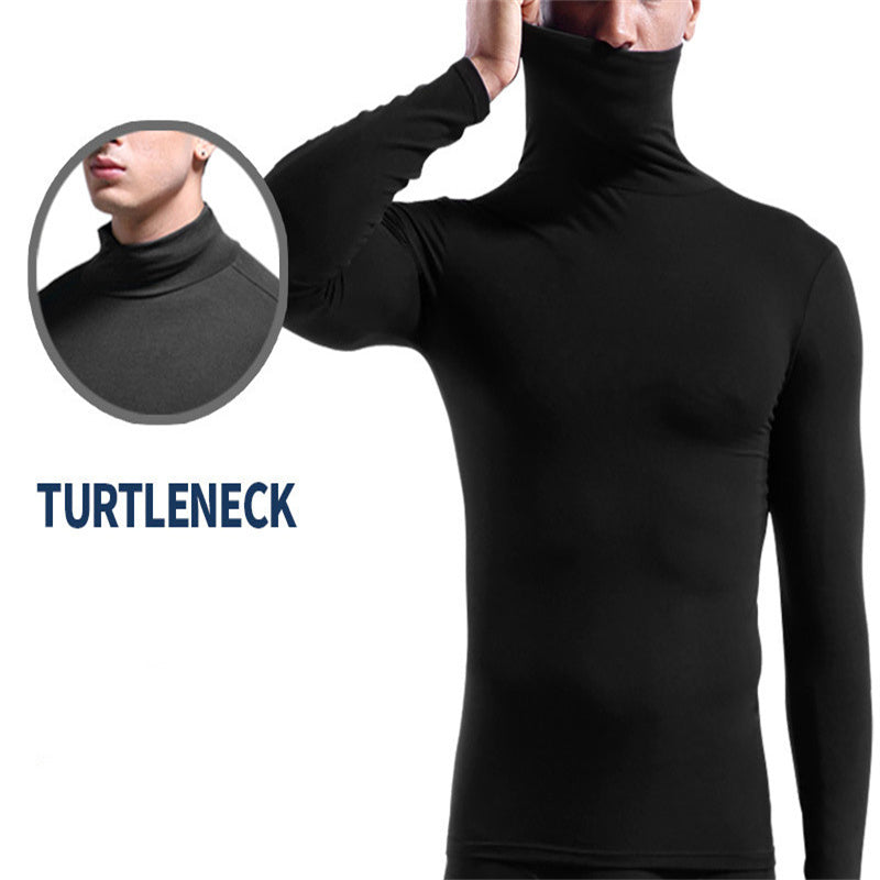 Turtleneck Men Thermal Top Solid Color Long Sleeve Bottoming Shirt