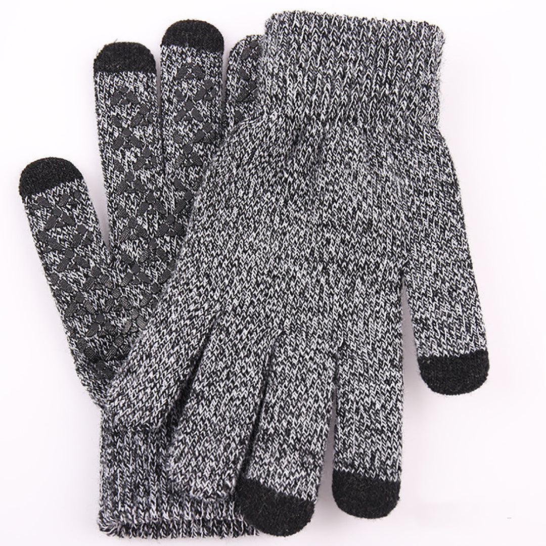Plush Geometric Jacquard Touchscreen  Knitting Gloves