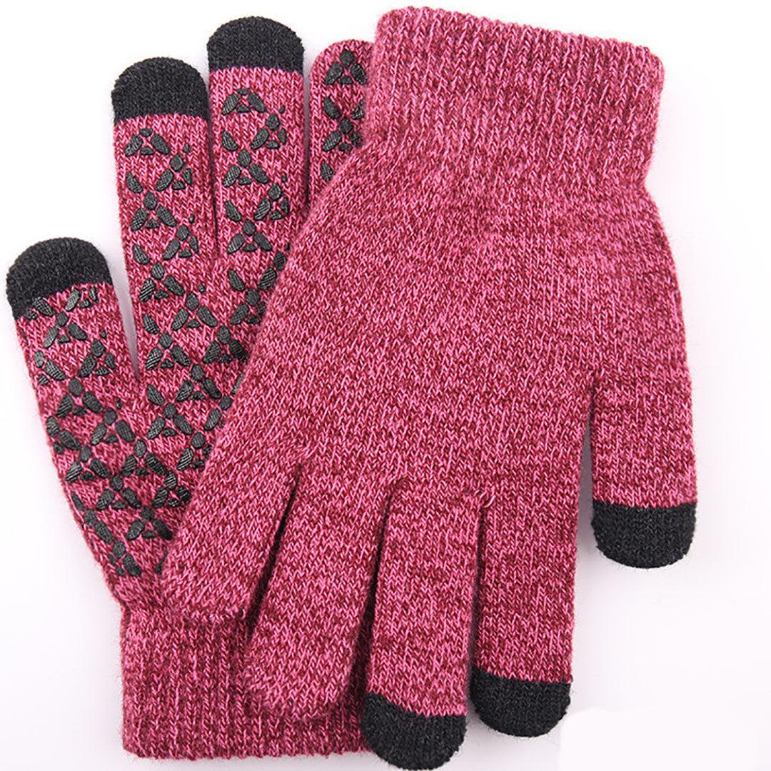 Plush Geometric Jacquard Touchscreen  Knitting Gloves