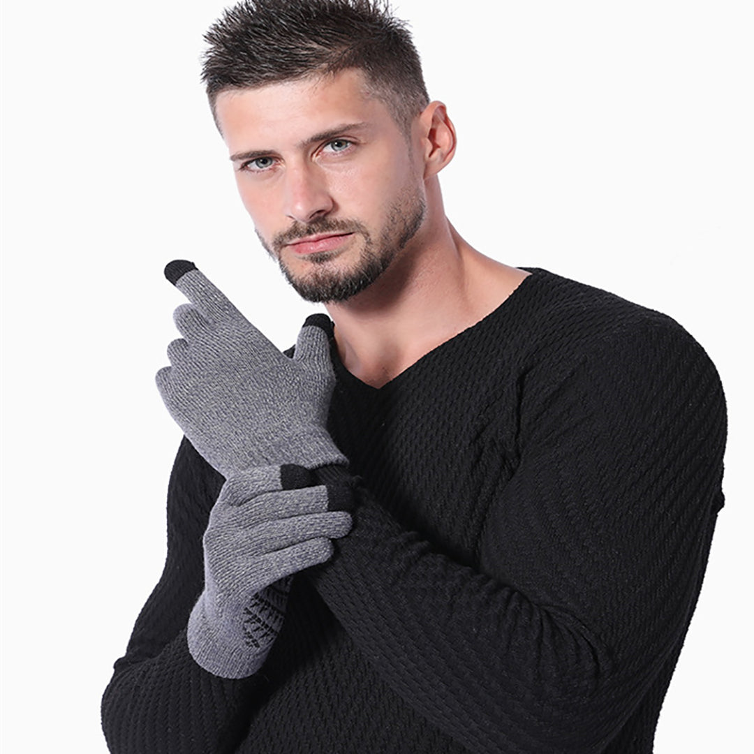 Plush Geometric Jacquard Touchscreen  Knitting Gloves