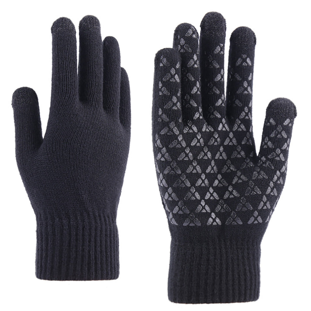 Plush Geometric Jacquard Touchscreen  Knitting Gloves