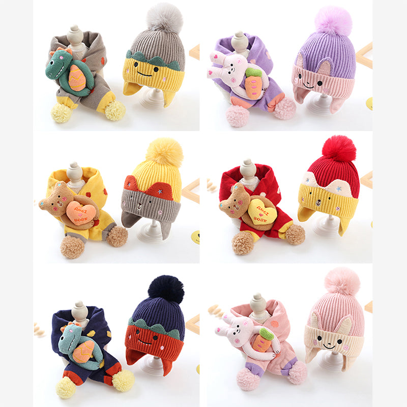 Winter Warm Eear Protection Cute Children's Knitted Hat And Scarf Set