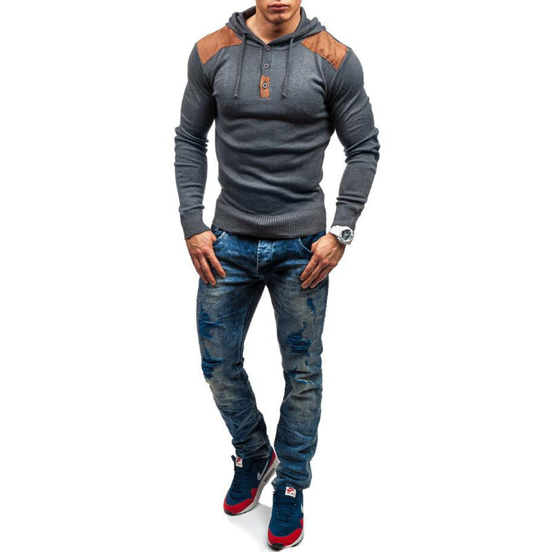 Men's Double Shoulder Deerskin Velvet Stitching Hooded Sweatshirt