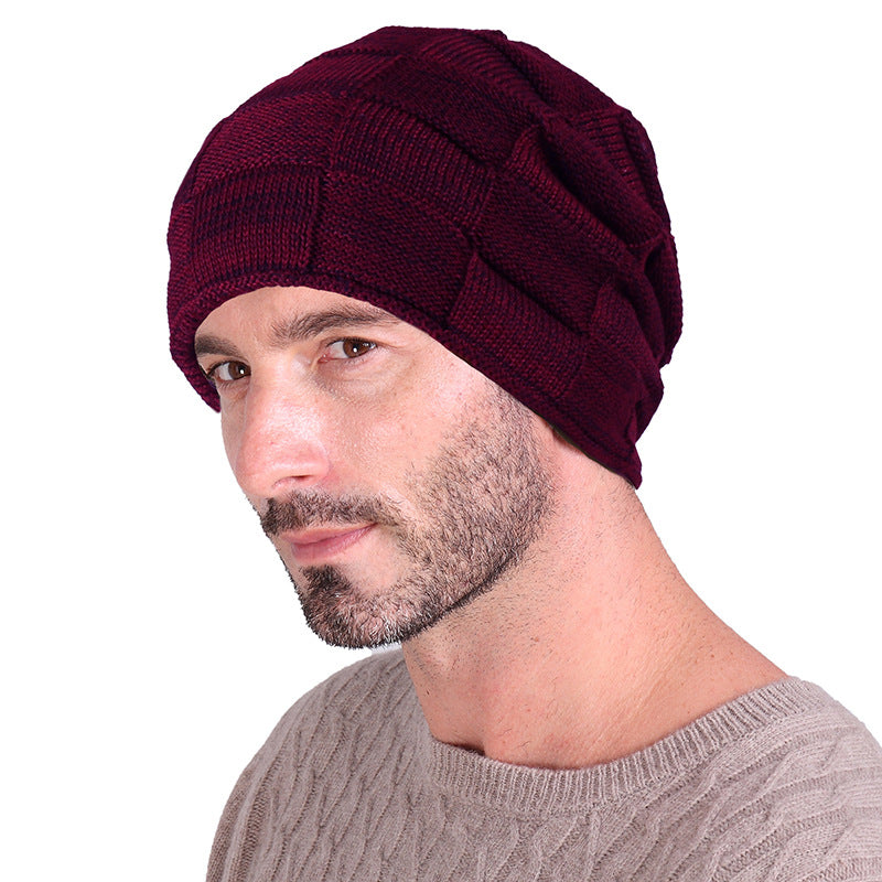 Winter Men Thick Plaid Knitted Hat