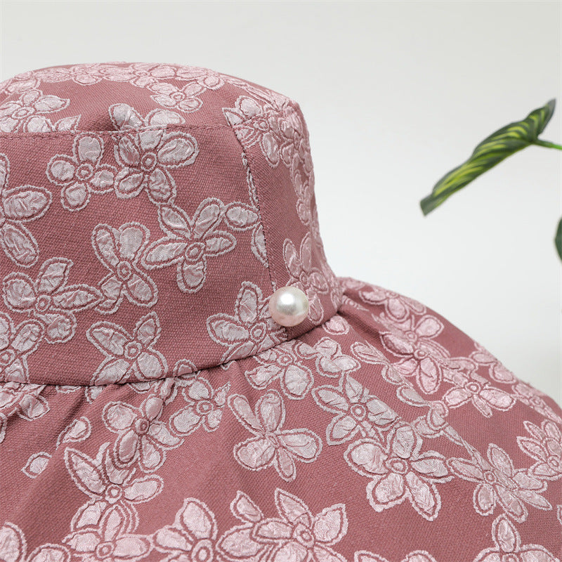 Summer Large Brim Pearl Sunscreen Bucket Hat