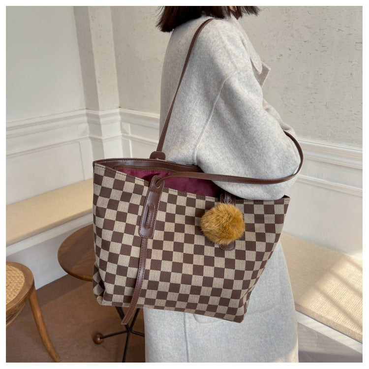 Casual Check Handbag Shoulder Bag Extra Large For Work and Daily
