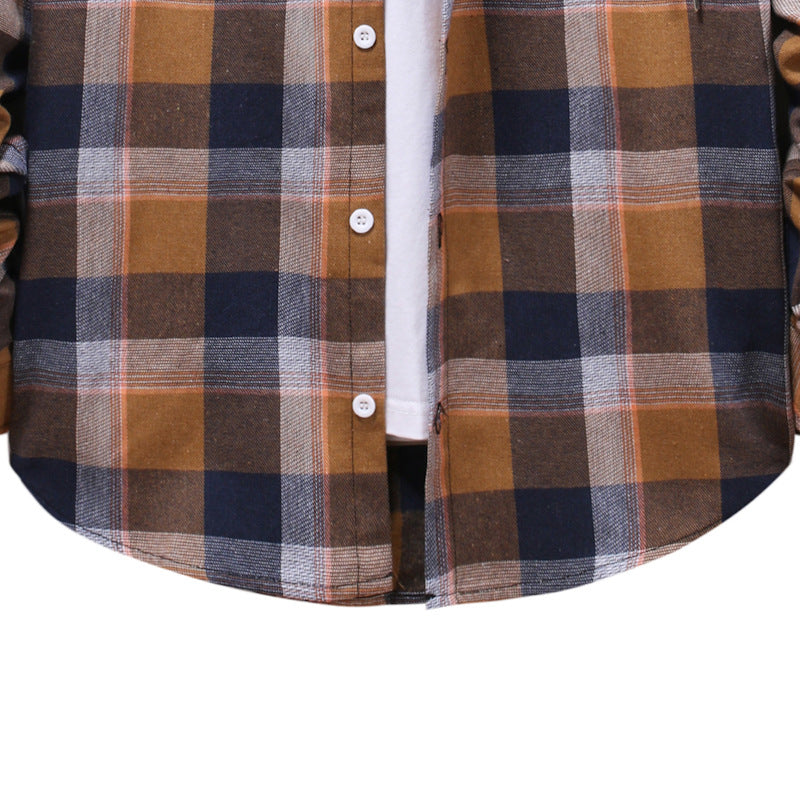 Spring Hooded Plaid Long Sleeve Shirt