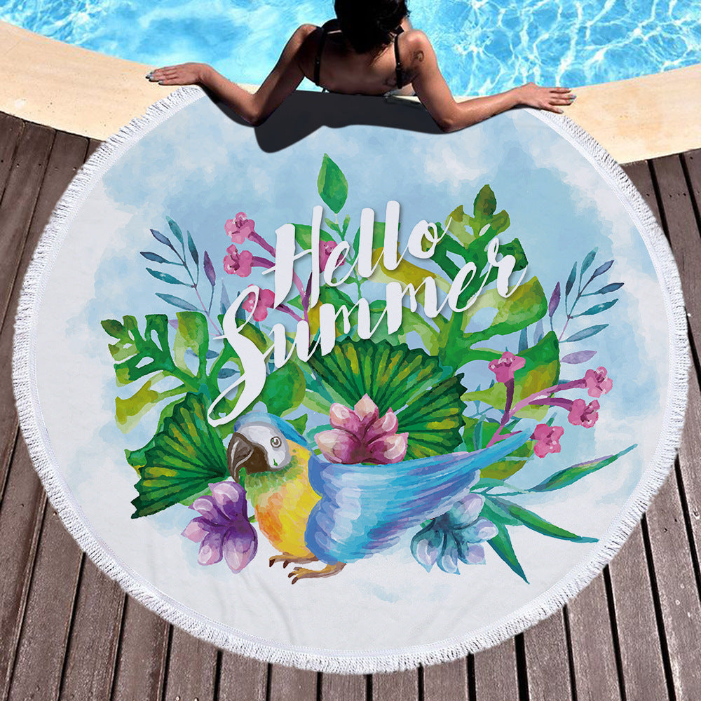 60 inch Diameter Printed Tassel Beach Towel Mat for Home and Outdoor