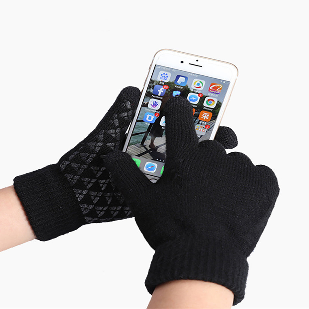 Plush Geometric Jacquard Touchscreen  Knitting Gloves