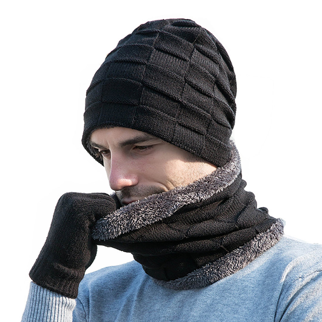 3 PCS Men's Fashion Knitted Hat & Scarf & Gloves
