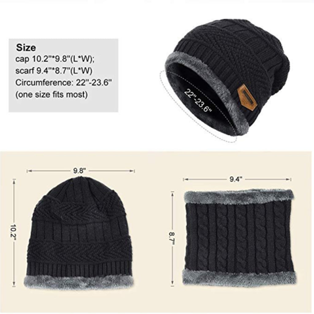 Men Winter Knitted Hat Two-Piece Suit With Scarf