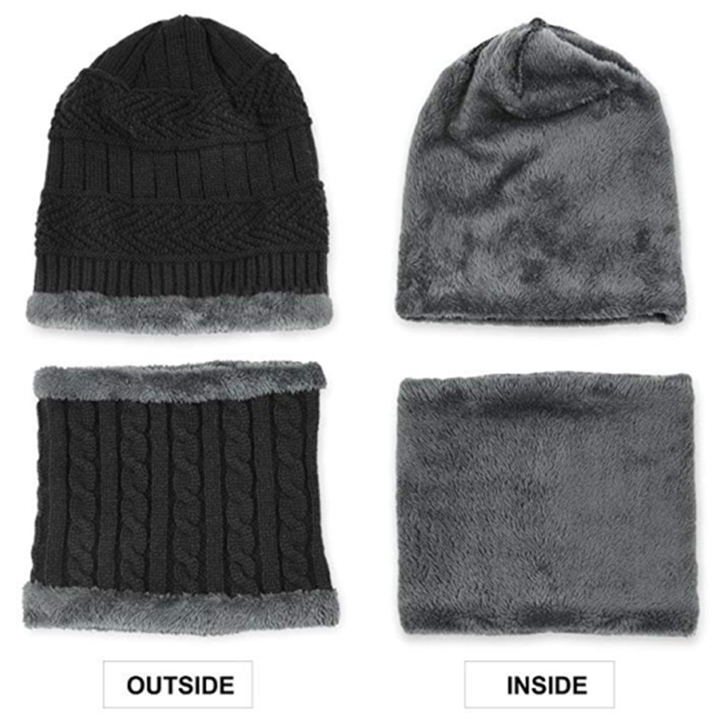 Men Winter Knitted Hat Two-Piece Suit With Scarf