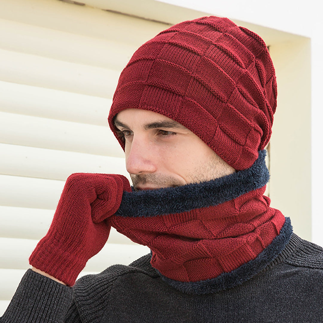 3 PCS Men's Fashion Knitted Hat & Scarf & Gloves