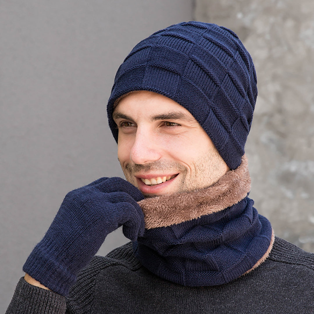 3 PCS Men's Fashion Knitted Hat & Scarf & Gloves
