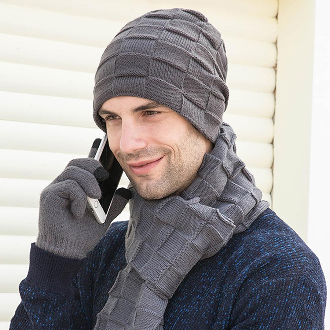 3 PCS Men's Fashion Knitted Hat & Scarf & Gloves