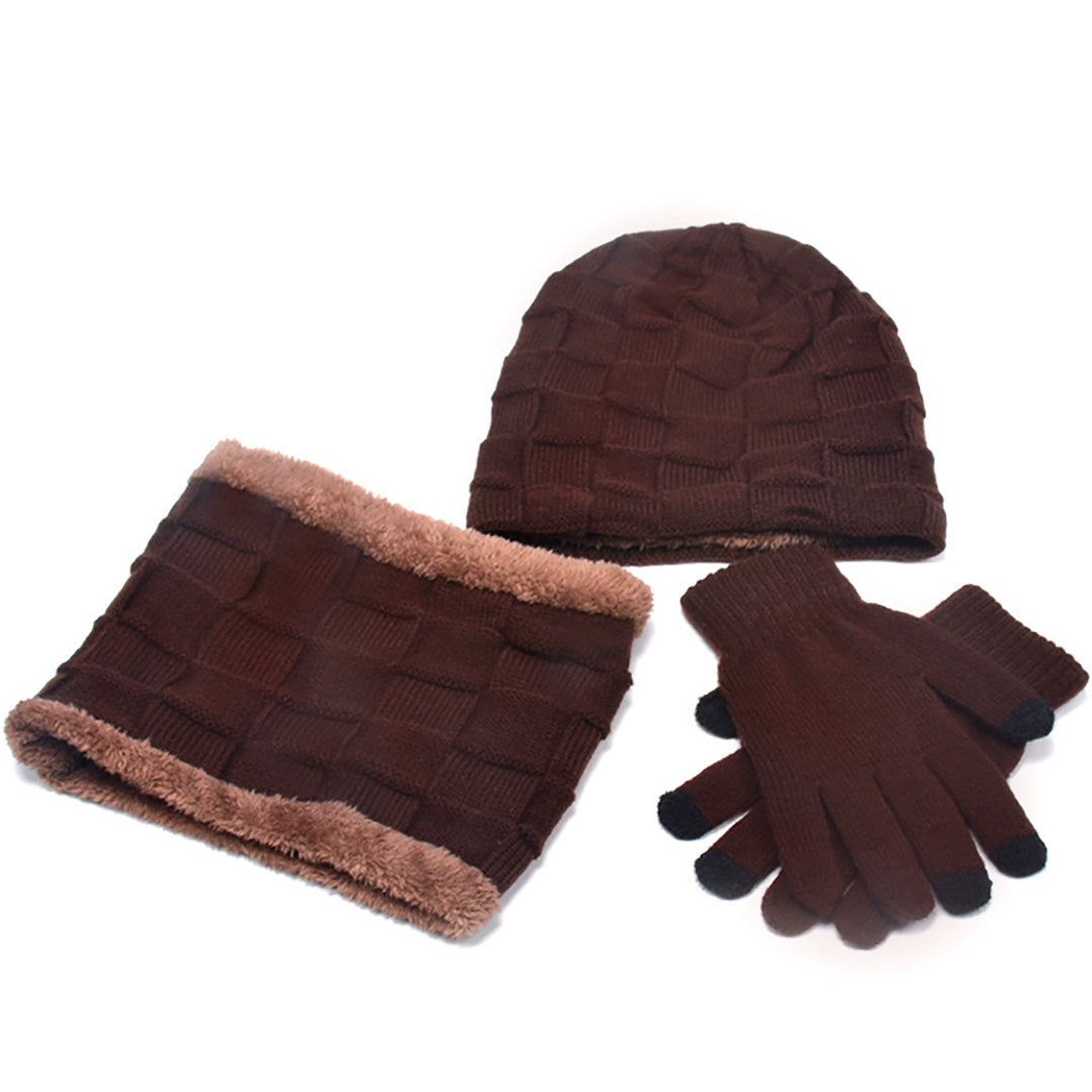 3 PCS Men's Fashion Knitted Hat & Scarf & Gloves