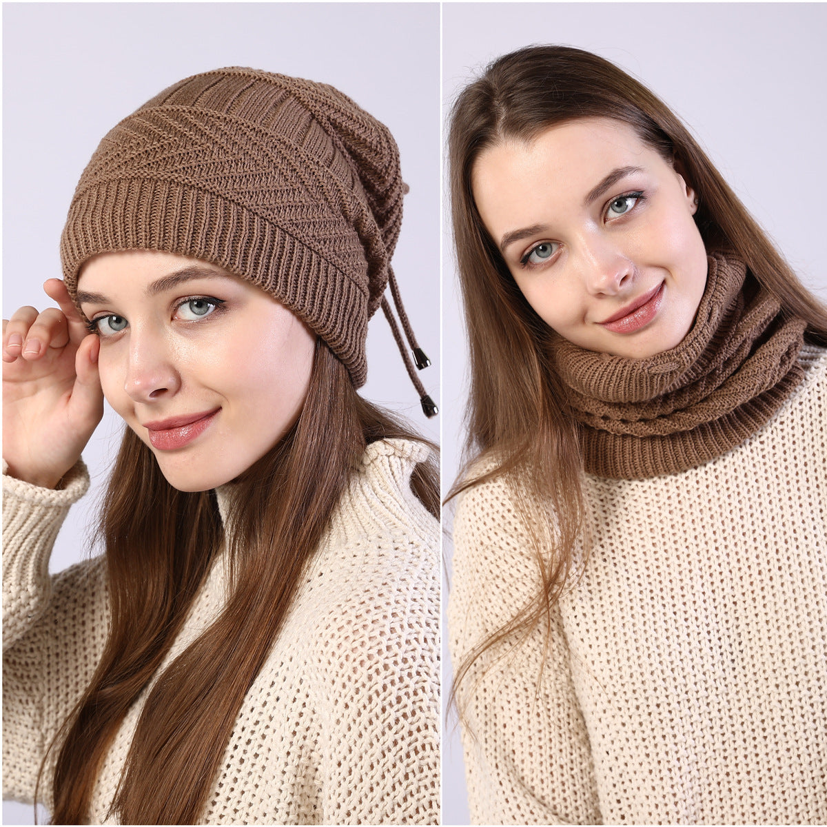 Adjustable Windproof Knit Hat And Scarf 2 in 1