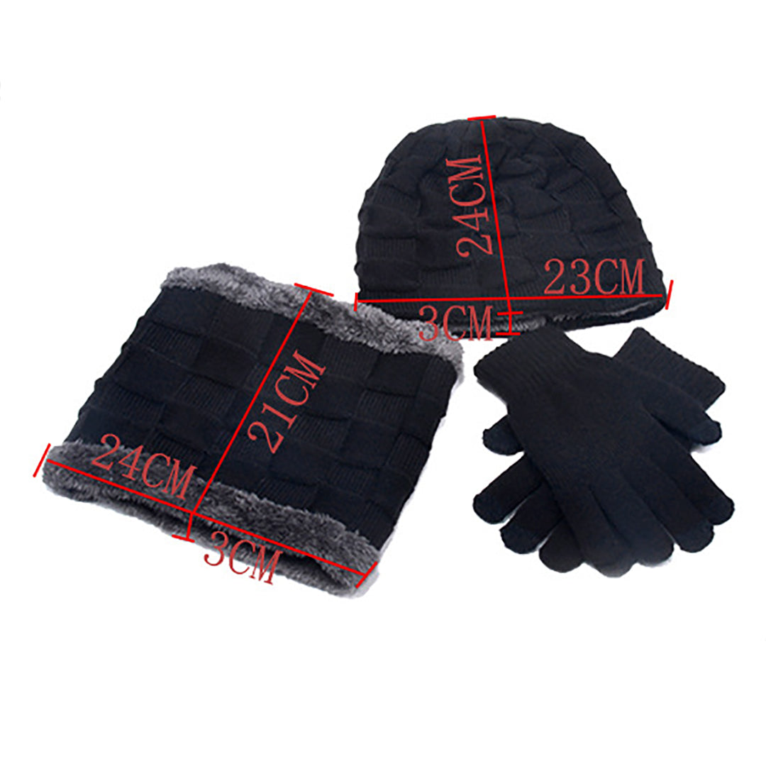 3 PCS Men's Fashion Knitted Hat & Scarf & Gloves