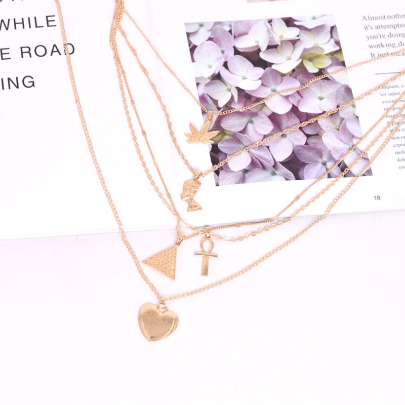 Vintage Peach Heart Pendant Multilayer Necklace